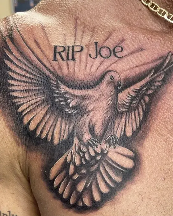 black and grey dove tattoo