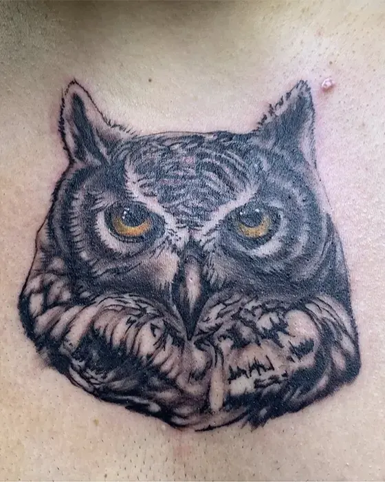 black and grey owl tattoo