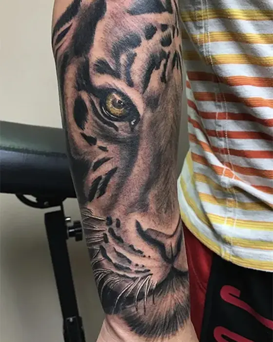 black and grey tiger tattoo