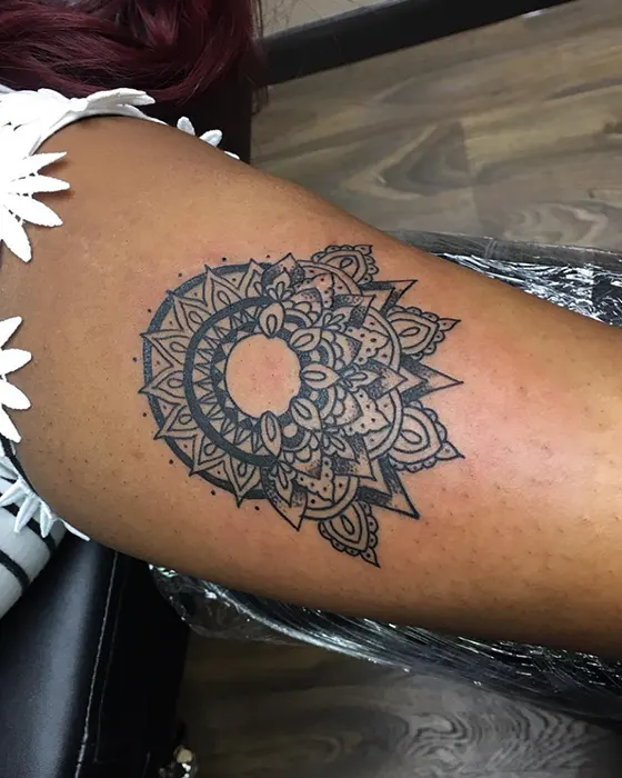 inner arm mandala girl tattoo